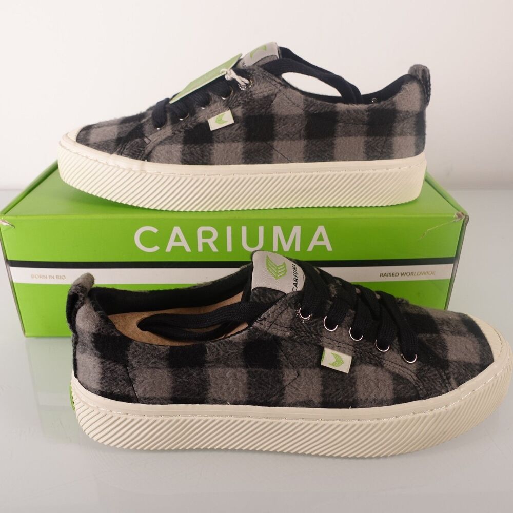 Cariuma OCA Low Black Plaid Sneakers Men's 5.5 Women's 7 Black Grey Plaid NIB